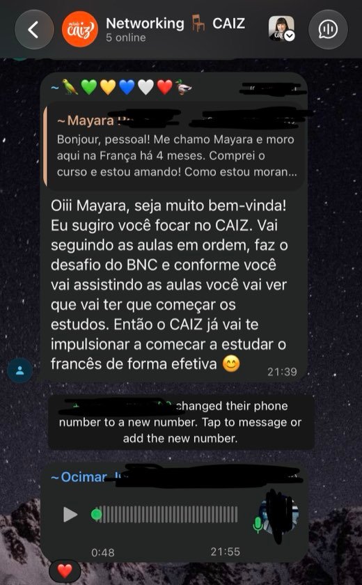 Aluna recém-chegada sendo recebida e orientada no grupo Networking CAIZ