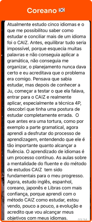 Depoimento de aluno do CAIZ
